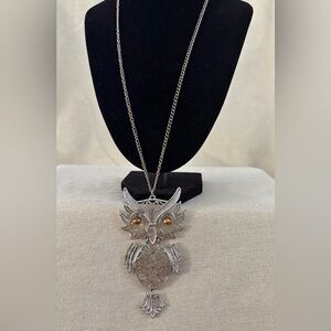 Silver-Tone Owl Pendant Necklace with Gold Accent Eyes - Women Jewelry